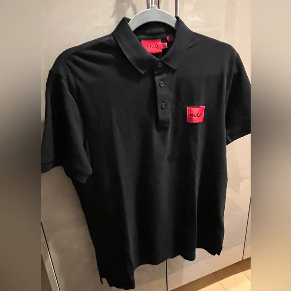 EUC Hugo Boss Red Logo Black Polo